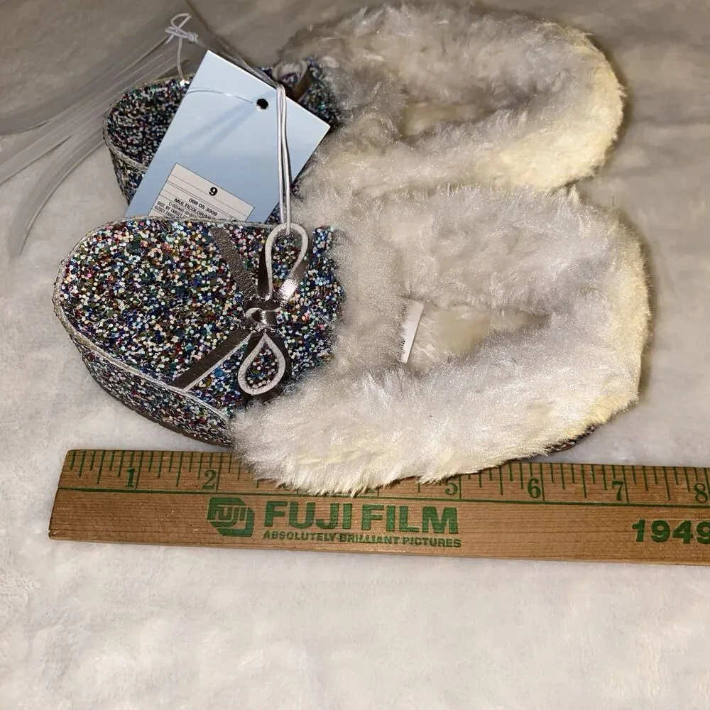 Cat and Jack‎ Moccasins Slippers Slip- On Rainbow Glitter Medora Size 9 NEW!